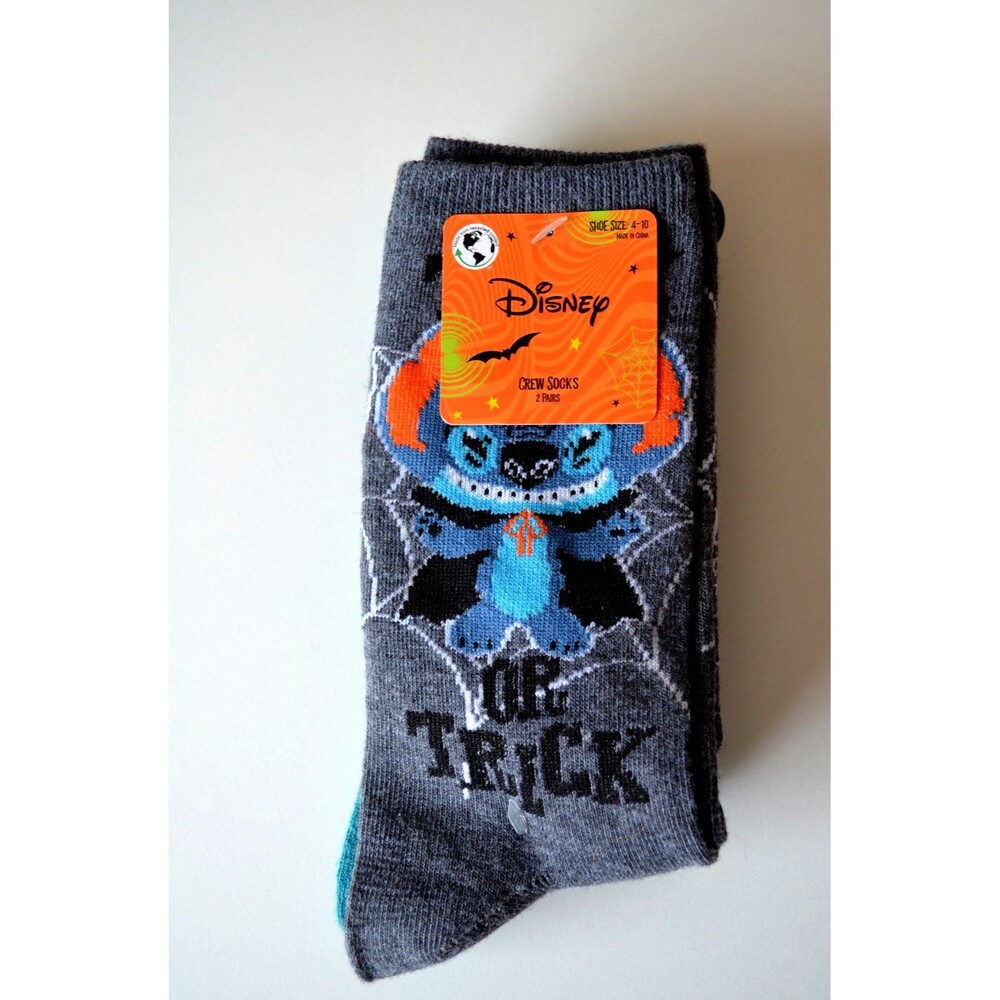 Disney Lilo & Stitch Halloween 2 Pair Socks Novelty Crew Socks Size 4-10